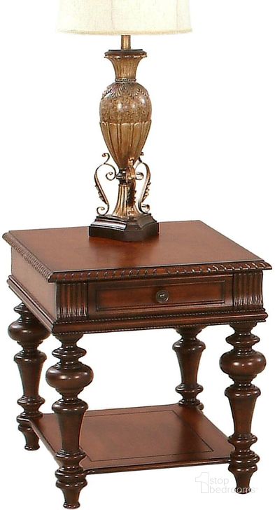 The appearance of Mountain Manor Heritage Cherry Rectangular End Table designed by Progressive Furniture in the traditional interior design. This brown piece of furniture  was selected by 1StopBedrooms from Mountain Collection to add a touch of cosiness and style into your home. Sku: P587-04. Material: Wood. Product Type: End Table. Table Top Shape: Rectangular. Image1