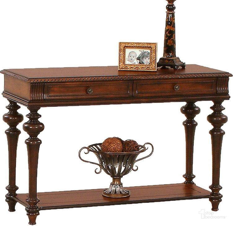 The appearance of Mountain Manor Heritage Cherry Sofa Table designed by Progressive Furniture in the traditional interior design. This brown piece of furniture  was selected by 1StopBedrooms from Mountain Collection to add a touch of cosiness and style into your home. Sku: P587-05. Material: Wood. Product Type: Sofa Table. Table Top Shape: Rectangular. Image1