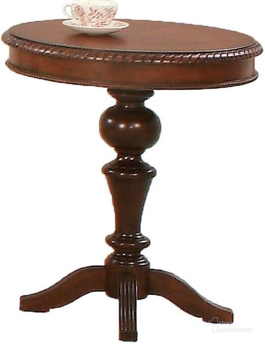 The appearance of Mountain Manor Heritage Cherry Chairside Table designed by Progressive Furniture in the traditional interior design. This brown piece of furniture  was selected by 1StopBedrooms from Mountain Collection to add a touch of cosiness and style into your home. Sku: P587-29. Table Top Shape: Oval. Material: Wood. Product Type: Chairside Table. Image1
