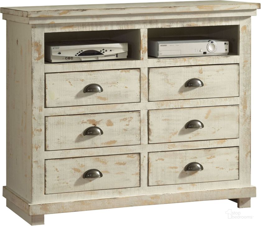 The appearance of Willow Distressed White Media Chest designed by Progressive Furniture in the transitional interior design. This white piece of furniture  was selected by 1StopBedrooms from Willow Collection to add a touch of cosiness and style into your home. Sku: P610-46. Material: Wood. Product Type: Media Chest. Image1