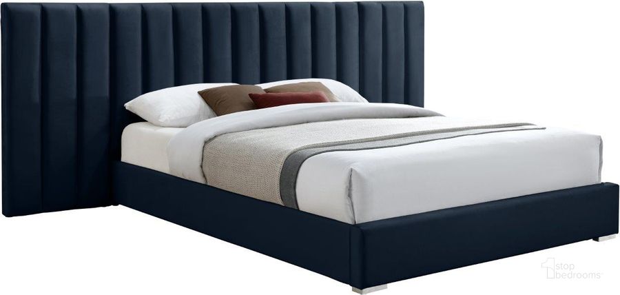 The appearance of Pablo Navy Velvet King Bed designed by Meridian in the modern / contemporary interior design. This navy velvet piece of furniture  was selected by 1StopBedrooms from Pablo Collection to add a touch of cosiness and style into your home. Sku: PabloNavy-K-1;PabloNavy-K-2. Bed Type: Platform Bed. Material: Wood. Product Type: Platform Bed. Bed Size: King. Image1