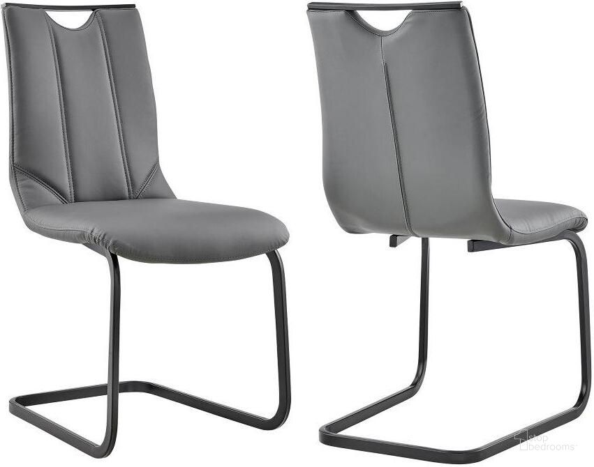 The appearance of Pacific Dining Room Chair In Gray Faux Leather And Black Finish designed by Armen Living in the modern / contemporary interior design. This black piece of furniture  was selected by 1StopBedrooms from Pacific Collection to add a touch of cosiness and style into your home. Sku: LCPCSIGRPU. Material: Metal. Product Type: Dining Chair. Image1