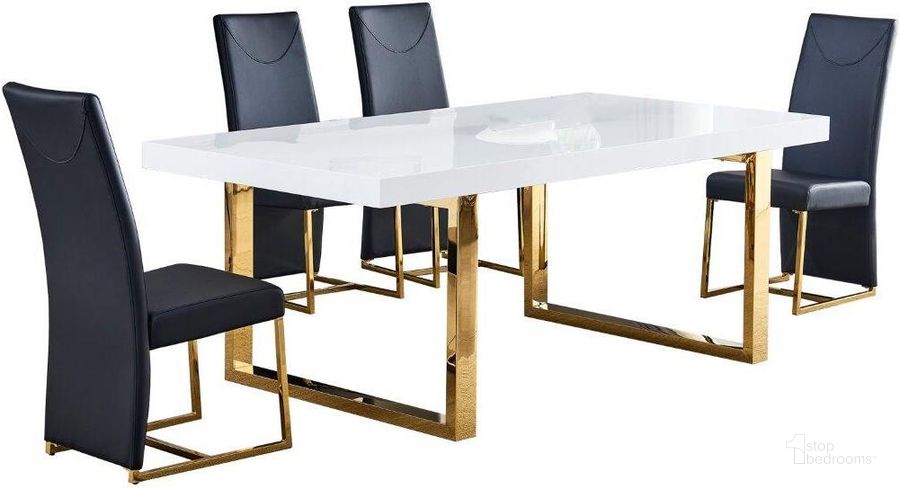 The appearance of Padraig 5 Piece Black Rectangular Dining Set In Gold designed by Best Master Furniture in the modern / contemporary interior design. This black/gold piece of furniture  was selected by 1StopBedrooms from Padraig Collection to add a touch of cosiness and style into your home. Sku: BA222BG5. Product Type: Dining Room Set. Material: Stainless Steel. Image1