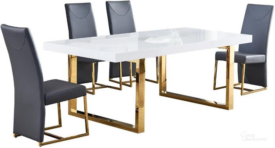 The appearance of Padraig 5 Piece Gray Rectangular Dining Set In Gold designed by Best Master Furniture in the modern / contemporary interior design. This gray and gold piece of furniture  was selected by 1StopBedrooms from Padraig Collection to add a touch of cosiness and style into your home. Sku: BA222GG5. Product Type: Dining Room Set. Material: Stainless Steel. Image1