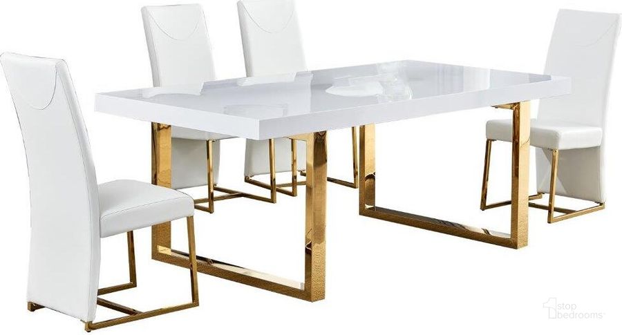 The appearance of Padraig 5 Piece White Rectangular Dining Set In Gold designed by Best Master Furniture in the modern / contemporary interior design. This white/gold piece of furniture  was selected by 1StopBedrooms from Padraig Collection to add a touch of cosiness and style into your home. Sku: BA222WG5. Product Type: Dining Room Set. Material: Stainless Steel. Image1