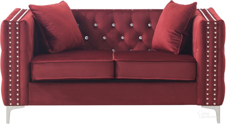 The appearance of Paige Burgundy Loveseat designed by Glory in the modern / contemporary interior design. This burgundy piece of furniture  was selected by 1StopBedrooms from Paige Collection to add a touch of cosiness and style into your home. Sku: G826A-L-BACK, CUSHION, SEAT, LEG, HARDWARE AND FRONT RAILS;G826A-L-Loveseat Arms. Material: Wood. Product Type: Loveseat. Image1