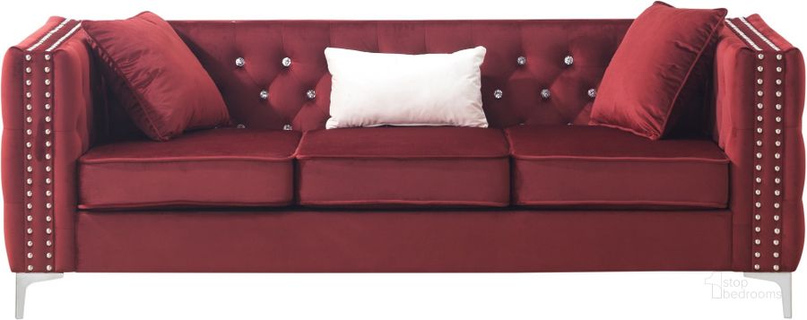 The appearance of Paige Burgundy Sofa designed by Glory in the modern / contemporary interior design. This burgundy piece of furniture  was selected by 1StopBedrooms from Paige Collection to add a touch of cosiness and style into your home. Sku: G826A-S-SOFA SEAT, FRONT RAILS, CUSHION SEAT;G826A-S-SOFA ARMS, BACK, LEG AND HARDWARE. Material: Wood. Product Type: Sofa. Image1