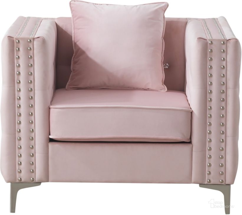 The appearance of Paige Pink Chair designed by Glory in the modern / contemporary interior design. This pink piece of furniture  was selected by 1StopBedrooms from Paige Collection to add a touch of cosiness and style into your home. Sku: G824A-C-CHAIR BACK, CUSHION, SEAT FRAME, LEG, HARDWARE AND FRONT RAILS;G824A-C-Chair arms. Material: Wood. Product Type: Living Room Chair. Image1
