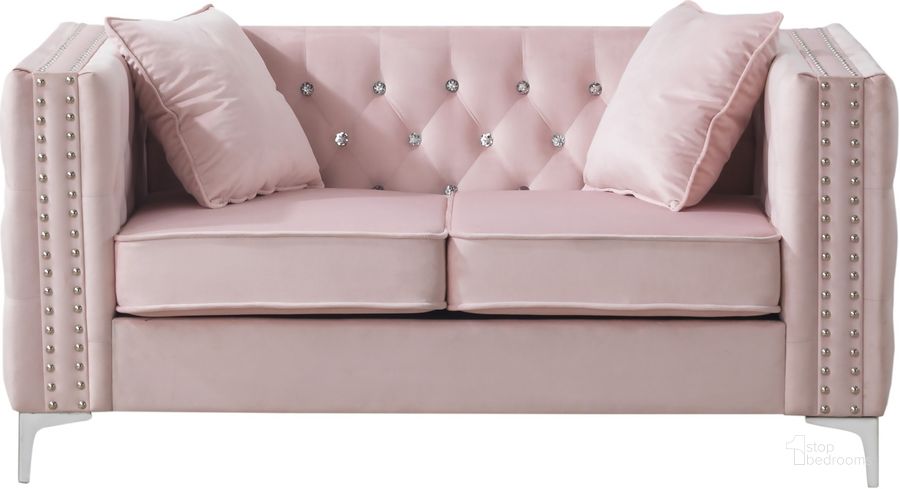 The appearance of Paige Pink Loveseat designed by Glory in the modern / contemporary interior design. This pink piece of furniture  was selected by 1StopBedrooms from Paige Collection to add a touch of cosiness and style into your home. Sku: G824A-L-BACK, CUSHION, SEAT, LEG, HARDWARE AND FRONT RAILS;G824A-L-Loveseat Arms. Material: Wood. Product Type: Loveseat. Image1