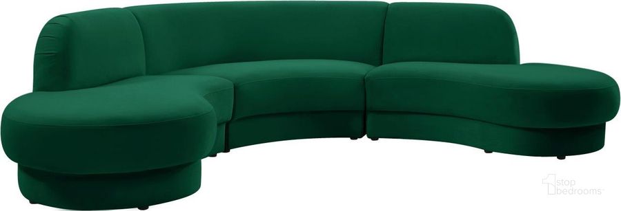 The appearance of Paladora Green Velvet Sectional designed by Furnique in the modern / contemporary interior design. This green velvet piece of furniture  was selected by 1StopBedrooms from Paladora Collection to add a touch of cosiness and style into your home. Sku: 628Green-Sectional-1;628Green-Sectional-2;628Green-Sectional-3. Product Type: Sectional. Material: Velvet. Layout: Curved. Image1