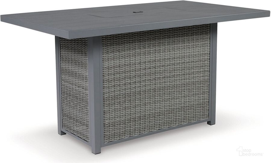 The appearance of Palazzo Gray Outdoor Bar Table with Fire Pit designed by Signature Design by Ashley in the transitional interior design. This gray piece of furniture  was selected by 1StopBedrooms from Palazzo Collection to add a touch of cosiness and style into your home. Sku: P520-665. Product Type: Outdoor Table. Image1