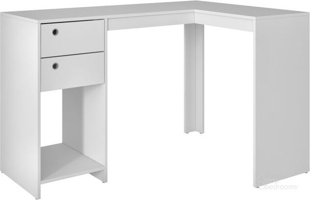 The appearance of Palermo Classic L - Desk With 2 Drawers And 1 Cubby In White designed by Manhattan Comfort in the transitional interior design. This white piece of furniture  was selected by 1StopBedrooms from Palermo Collection to add a touch of cosiness and style into your home. Sku: 41AMC6. Product Type: Desk. Material: Melamine. Image1