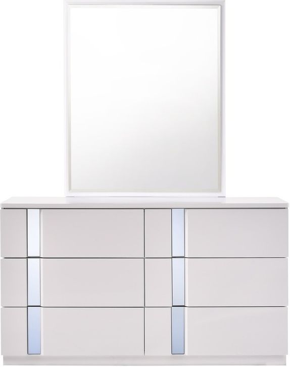 The appearance of Palermo White Lacquer Dresser and Mirror designed by J&M in the modern / contemporary interior design. This white piece of furniture  was selected by 1StopBedrooms from Palermo Collection to add a touch of cosiness and style into your home. Sku: 17853-Dresser;17853-Mirror. Material: Wood. Product Type: Dresser and Mirror. Image1