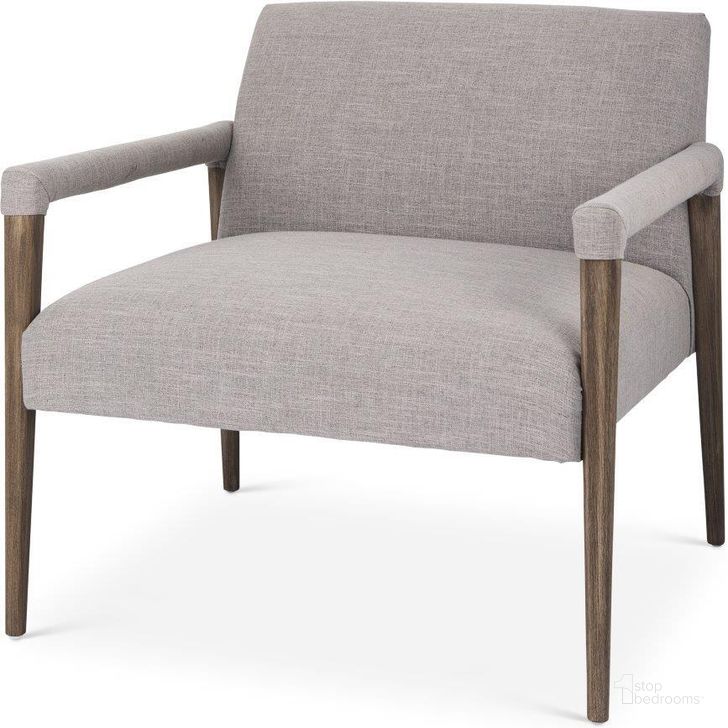 The appearance of Palisades Gray Fabric With Brown Wood Frame Accent Chair designed by Mercana in the modern / contemporary interior design. This brown and grey piece of furniture  was selected by 1StopBedrooms from Palisades Collection to add a touch of cosiness and style into your home. Sku: 69822. Material: Wood. Product Type: Accent Chair. Image1