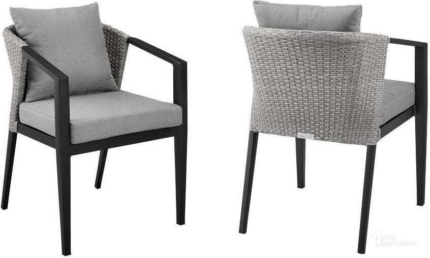 The appearance of Palma Outdoor Patio Dining Chair In Aluminum And Wicker With Grey Cushions designed by Armen Living in the modern / contemporary interior design. This aluminium piece of furniture  was selected by 1StopBedrooms from Palma Collection to add a touch of cosiness and style into your home. Sku: LCPFSIGR. Material: Aluminium. Product Type: Outdoor Dining Chair. Image1