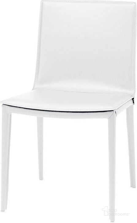The appearance of Palma White Leather Dining Chair designed by Nuevo in the modern / contemporary interior design. This white piece of furniture  was selected by 1StopBedrooms from Palma Collection to add a touch of cosiness and style into your home. Sku: HGND101. Material: Leather. Product Type: Dining Chair. Image1