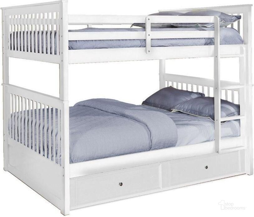 The appearance of Paloma Full Over Full Bunk Bed With Trundle and Storage In White designed by US Tamex in the transitional interior design. This white piece of furniture  was selected by 1StopBedrooms from Paloma Collection to add a touch of cosiness and style into your home. Sku: E4520714-A;E4520714-B;E4520714-C;E4522314. Bed Type: Bunk Bed. Material: Wood. Product Type: Bunk Bed. Bed Size: Full Over Full. Image1