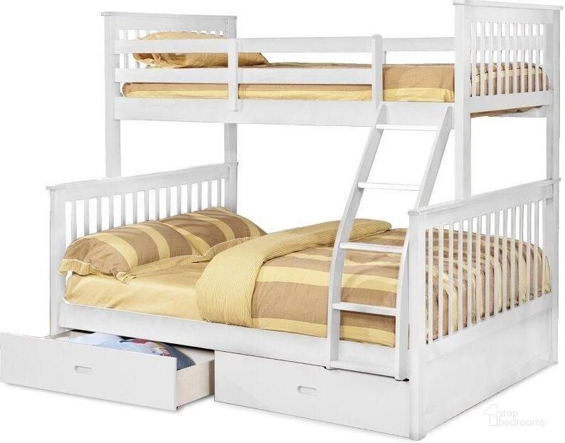 The appearance of Paloma Twin Over Full Bunk Bed With 2 Drawers In White designed by US Tamex in the transitional interior design. This white piece of furniture  was selected by 1StopBedrooms from Paloma Collection to add a touch of cosiness and style into your home. Sku: E4549514-A;E4549514-B;E4549514-C;E4522514. Bed Type: Bunk Bed. Material: Wood. Product Type: Bunk Bed. Bed Size: Twin Over Full. Image1