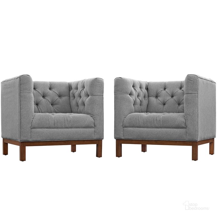 The appearance of Panache Living Room Set Upholstered Fabric Set of 2 In Gray designed by Modway in the modern / contemporary interior design. This light gray piece of furniture  was selected by 1StopBedrooms from Panache Collection to add a touch of cosiness and style into your home. Sku: EEI-2436-GRY-SET. Material: Wood. Product Type: Living Room Set. Image1