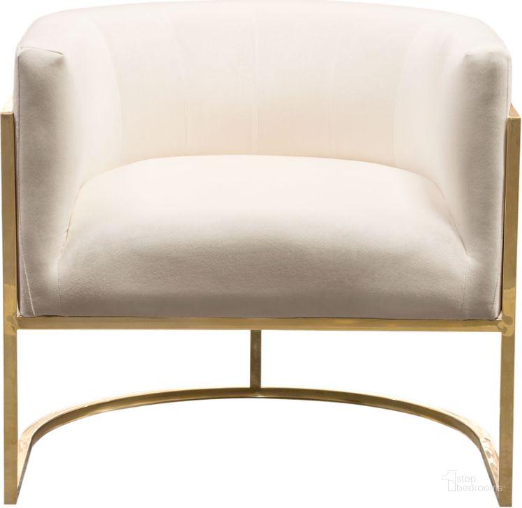 The appearance of Pandora Accent Chair in Cream Velvet with Polished Gold Stainless Steel Frame designed by Diamond Sofa in the modern / contemporary interior design. This cream piece of furniture  was selected by 1StopBedrooms from Pandora Collection to add a touch of cosiness and style into your home. Sku: PANDORACHCM. Product Type: Accent Chair. Material: Velvet. Image1