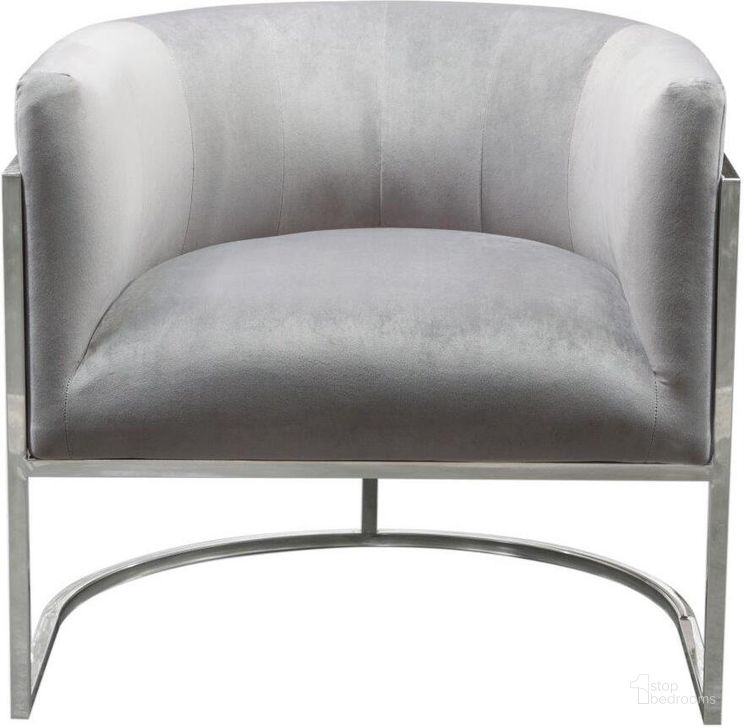 The appearance of Pandora Accent Chair in Grey Velvet with Polished Silver Stainless Steel Frame designed by Diamond Sofa in the modern / contemporary interior design. This grey piece of furniture  was selected by 1StopBedrooms from Pandora Collection to add a touch of cosiness and style into your home. Sku: PANDORACHGR. Product Type: Accent Chair. Material: Velvet. Image1