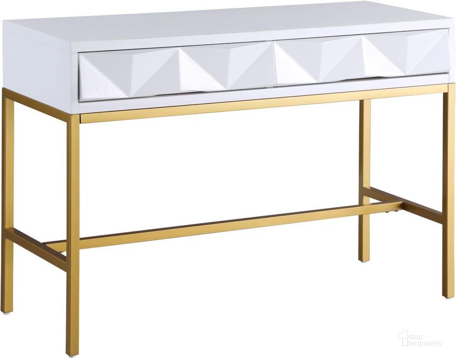 The appearance of Pandora White Laquer with Gold Console Table designed by Meridian in the modern / contemporary interior design. This white piece of furniture  was selected by 1StopBedrooms from Pandora Collection to add a touch of cosiness and style into your home. Sku: 426-T. Product Type: Console Table. Image1
