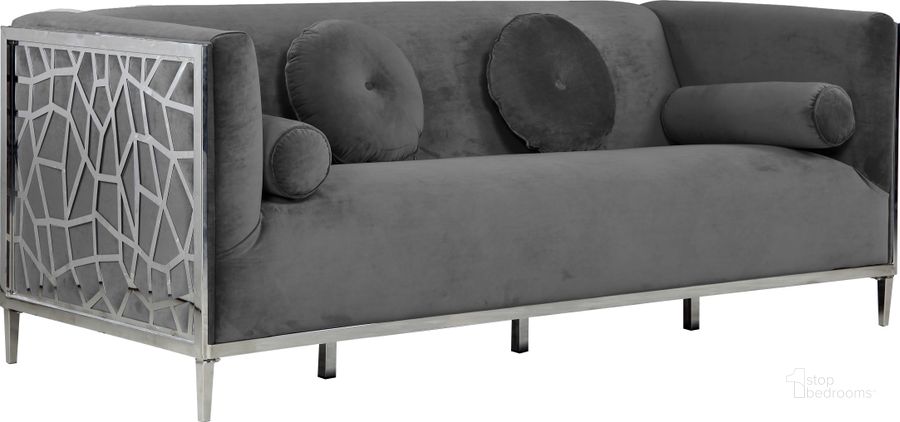 The appearance of Pandsville Grey Velvet Sofa designed by Furnique in the modern / contemporary interior design. This grey velvet piece of furniture  was selected by 1StopBedrooms from Pandsville Collection to add a touch of cosiness and style into your home. Sku: 672Grey-S. Material: Wood. Product Type: Sofa. Image1