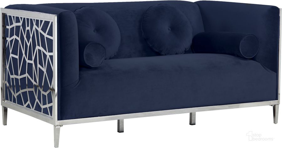 The appearance of Pandsville Navy Velvet Loveseat designed by Furnique in the modern / contemporary interior design. This navy velvet piece of furniture  was selected by 1StopBedrooms from Pandsville Collection to add a touch of cosiness and style into your home. Sku: 672Navy-L. Product Type: Loveseat. Material: Velvet. Image1