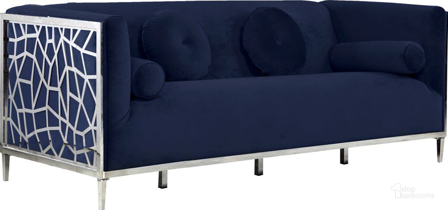 The appearance of Pandsville Navy Velvet Sofa designed by Furnique in the modern / contemporary interior design. This navy velvet piece of furniture  was selected by 1StopBedrooms from Pandsville Collection to add a touch of cosiness and style into your home. Sku: 672Navy-S. Product Type: Sofa. Material: Velvet. Image1