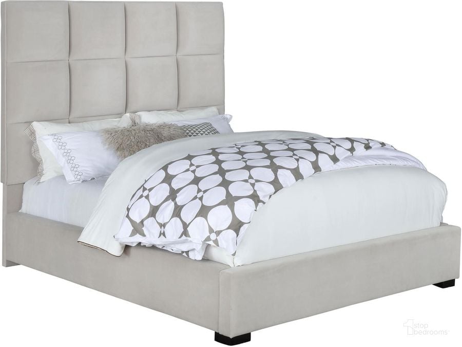 The appearance of Panes Beige King Upholstered Panel Bed designed by Coaster in the modern / contemporary interior design. This beige piece of furniture  was selected by 1StopBedrooms from Panes Collection to add a touch of cosiness and style into your home. Sku: 315850KEB1;315850KEB2. Bed Type: Panel Bed. Product Type: Panel Bed. Bed Size: King. Material: MDF. Image1