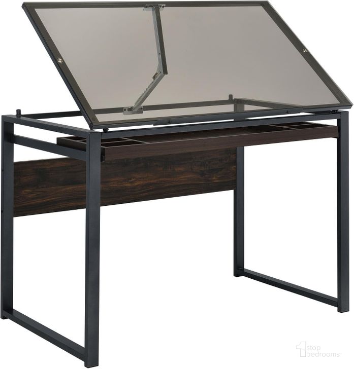 The appearance of Pantano Dark Gunmetal And Chestnut Drafting Desk designed by Coaster in the modern / contemporary interior design. This black piece of furniture  was selected by 1StopBedrooms from Pantano Collection to add a touch of cosiness and style into your home. Sku: 805571. Material: Metal. Product Type: Desk. Image1