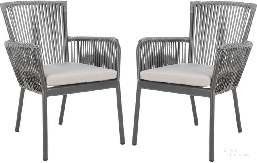 The appearance of Paolo Gray With Gray Cushion Stackable Rope Chair Set of 2 designed by Safavieh in the modern / contemporary interior design. This grey piece of furniture  was selected by 1StopBedrooms from Paolo Collection to add a touch of cosiness and style into your home. Sku: PAT4024A-SET2. Product Type: Chair. Material: Aluminium. Image1