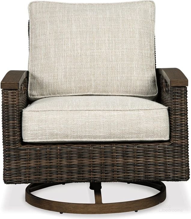 The appearance of Paradise Trail Medium Brown Outdoor Swivel Lounge Chair Set of 2 designed by Signature Design by Ashley in the modern / contemporary interior design. This medium brown piece of furniture  was selected by 1StopBedrooms from Paradise Trail Collection to add a touch of cosiness and style into your home. Sku: P750-821. Material: Fabric. Product Type: Outdoor Chair. Image1