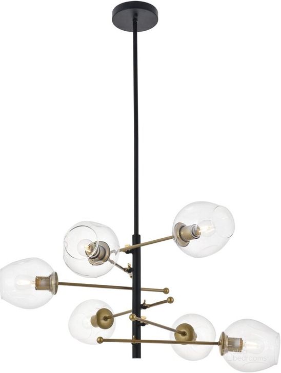 The appearance of Paragon 6 Light Matte Black And Brass Pendant designed by Elegant Lighting in the transitional interior design. This matte black piece of furniture  was selected by 1StopBedrooms from Paragon Collection to add a touch of cosiness and style into your home. Sku: LD5053D32BRB. Product Type: Pendant Lighting. Material: Iron. Image1