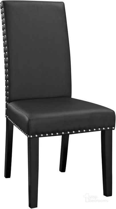 The appearance of Parcel Black Dining Faux Leather Side Chair designed by Modway in the modern / contemporary interior design. This black piece of furniture  was selected by 1StopBedrooms from Parcel Collection to add a touch of cosiness and style into your home. Sku: EEI-1491-BLK. Product Type: Side Chair. Material: Plywood. Image1