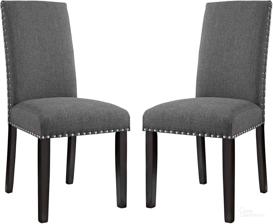 The appearance of Parcel Gray Dining Side Chair Fabric Set of 2 designed by Modway in the modern / contemporary interior design. This gray piece of furniture  was selected by 1StopBedrooms from Parcel Collection to add a touch of cosiness and style into your home. Sku: EEI-3551-GRY. Product Type: Side Chair. Material: Rubberwood. Image1