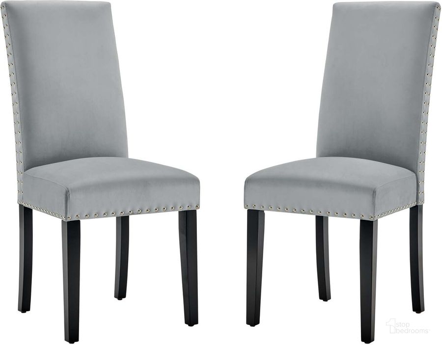 The appearance of Parcel Performance Velvet Dining Side Chairs - Set of 2 EEI-3779-LGR designed by Modway in the modern / contemporary interior design. This light gray piece of furniture  was selected by 1StopBedrooms from Parcel Collection to add a touch of cosiness and style into your home. Sku: EEI-3779-LGR. Product Type: Side Chair. Material: MDF. Image1