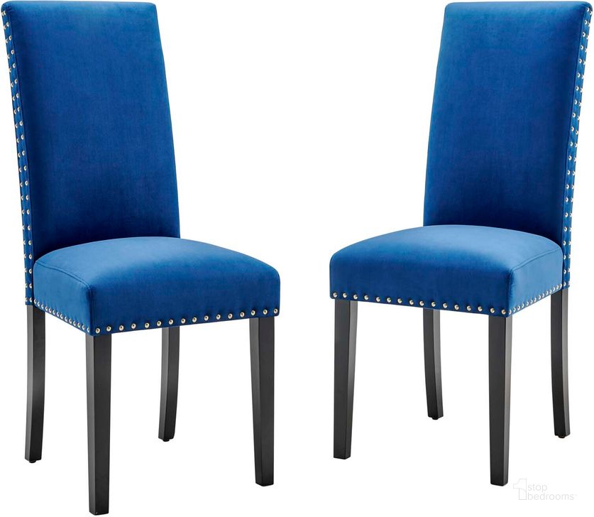 The appearance of Parcel Performance Velvet Dining Side Chairs - Set of 2 EEI-3779-NAV designed by Modway in the modern / contemporary interior design. This navy piece of furniture  was selected by 1StopBedrooms from Parcel Collection to add a touch of cosiness and style into your home. Sku: EEI-3779-NAV. Product Type: Side Chair. Material: MDF. Image1