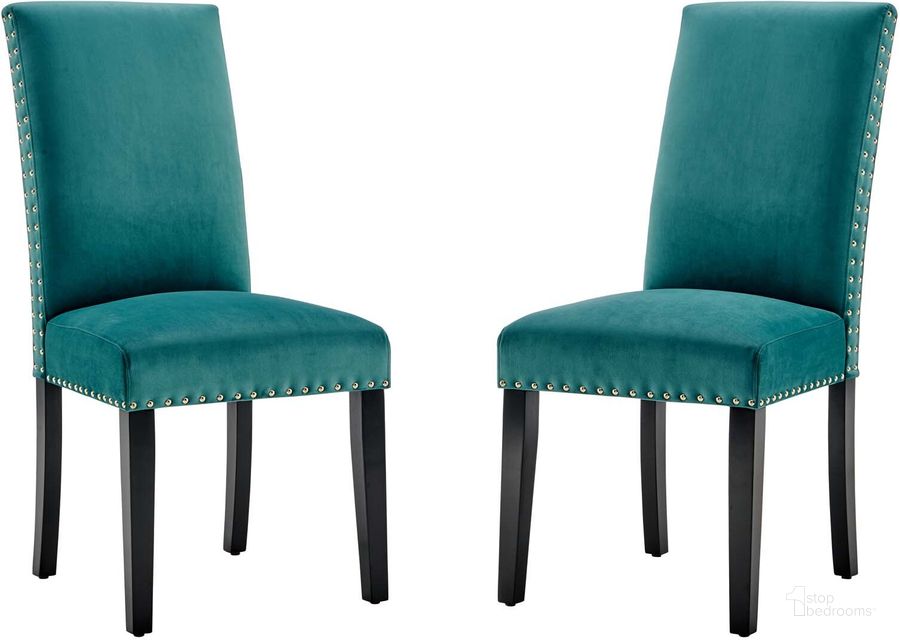 The appearance of Parcel Performance Velvet Dining Side Chairs - Set of 2 EEI-3779-TEA designed by Modway in the modern / contemporary interior design. This teal piece of furniture  was selected by 1StopBedrooms from Parcel Collection to add a touch of cosiness and style into your home. Sku: EEI-3779-TEA. Product Type: Side Chair. Material: MDF. Image1