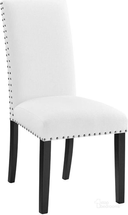 The appearance of Parcel White Dining Upholstered Fabric Side Chair designed by Modway in the modern / contemporary interior design. This white piece of furniture  was selected by 1StopBedrooms from Parcel Collection to add a touch of cosiness and style into your home. Sku: EEI-1384-WHI. Product Type: Dining Chair. Material: Rubberwood. Image1