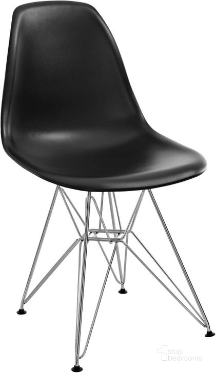 The appearance of Paris Black Dining Side Chair EEI-179-BLK designed by Modway in the modern / contemporary interior design. This black piece of furniture  was selected by 1StopBedrooms from Paris Collection to add a touch of cosiness and style into your home. Sku: EEI-179-BLK. Product Type: Side Chair. Material: Chrome. Image1