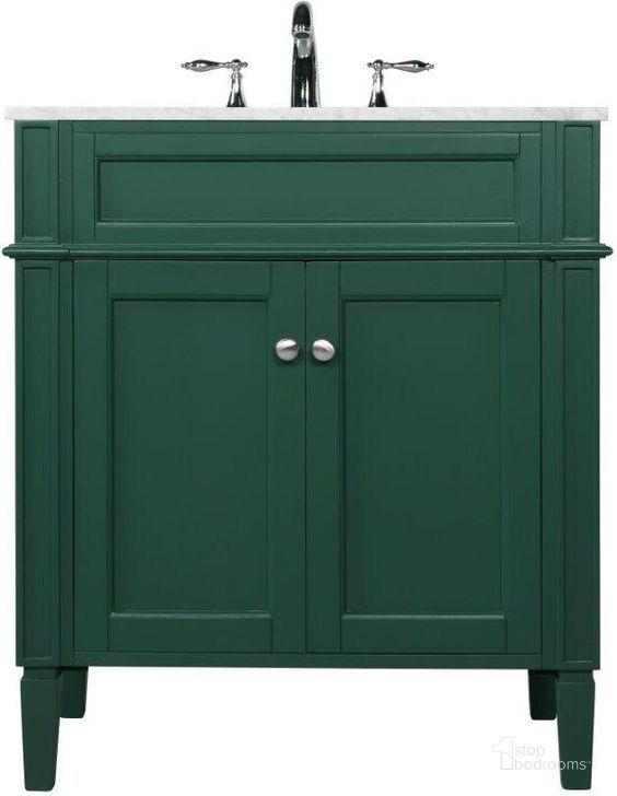 The appearance of Park Avenue 30 Inch Single Bathroom Vanity In Green designed by Elegant Lighting in the modern / contemporary interior design. This green piece of furniture  was selected by 1StopBedrooms from Park Avenue Collection to add a touch of cosiness and style into your home. Sku: VF12530GN. Material: Wood. Product Type: Bathroom Vanity. Image1