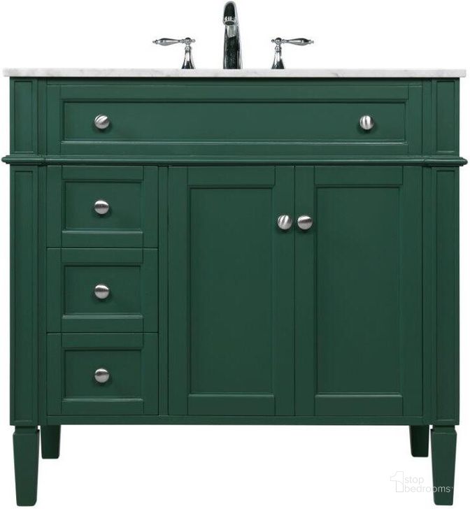 The appearance of Park Avenue 36 Inch Single Bathroom Vanity In Green designed by Elegant Lighting in the modern / contemporary interior design. This green piece of furniture  was selected by 1StopBedrooms from Park Avenue Collection to add a touch of cosiness and style into your home. Sku: VF12536GN. Material: Wood. Product Type: Bathroom Vanity. Image1