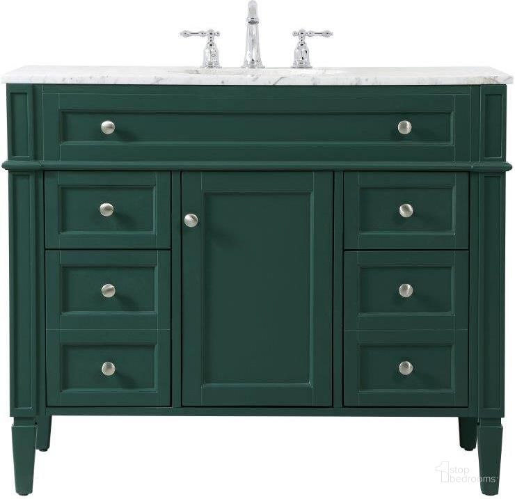 The appearance of Park Avenue 42 Inch Single Bathroom Vanity In Green designed by Elegant Lighting in the modern / contemporary interior design. This green piece of furniture  was selected by 1StopBedrooms from Park Avenue Collection to add a touch of cosiness and style into your home. Sku: VF12542GN. Material: Wood. Product Type: Bathroom Vanity. Image1