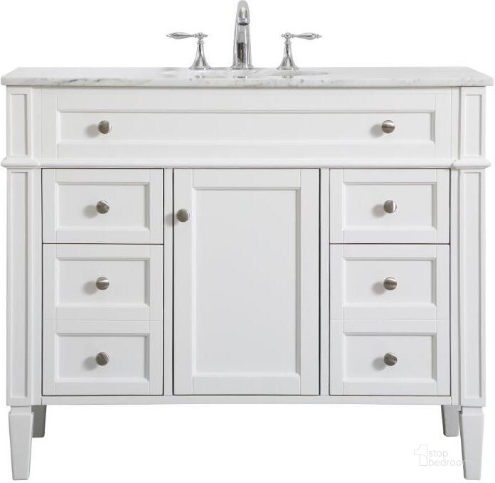 The appearance of Park Avenue 42 Inch Single Bathroom Vanity In White designed by Elegant Lighting in the modern / contemporary interior design. This white piece of furniture  was selected by 1StopBedrooms from Park Avenue Collection to add a touch of cosiness and style into your home. Sku: VF12542WH. Material: Wood. Product Type: Bathroom Vanity. Image1