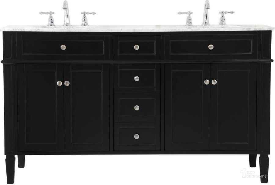 The appearance of Park Avenue 60 Inch Double Bathroom Vanity In Black designed by Elegant Lighting in the traditional interior design. This black piece of furniture  was selected by 1StopBedrooms from Park Avenue Collection to add a touch of cosiness and style into your home. Sku: VF12560DBK. Material: Wood. Product Type: Bathroom Vanity. Image1