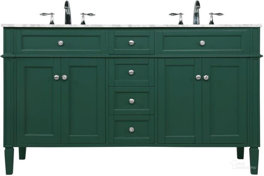 The appearance of Park Avenue 60 Inch Double Bathroom Vanity In Green designed by Elegant Lighting in the modern / contemporary interior design. This green piece of furniture  was selected by 1StopBedrooms from Park Avenue Collection to add a touch of cosiness and style into your home. Sku: VF12560DGN. Material: Wood. Product Type: Bathroom Vanity. Image1
