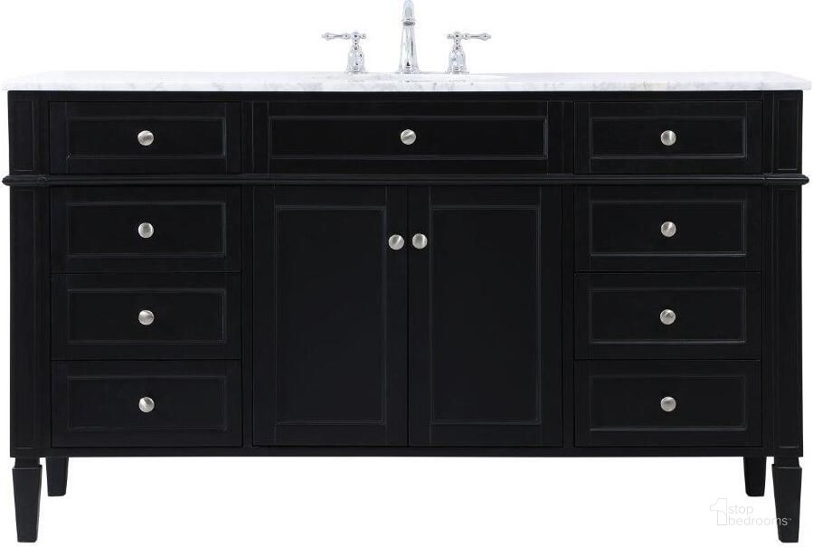 The appearance of Park Avenue 60 Inch Single Bathroom Vanity In Black designed by Elegant Lighting in the modern / contemporary interior design. This black piece of furniture  was selected by 1StopBedrooms from Park Avenue Collection to add a touch of cosiness and style into your home. Sku: VF12560BK. Material: Wood. Product Type: Bathroom Vanity. Image1