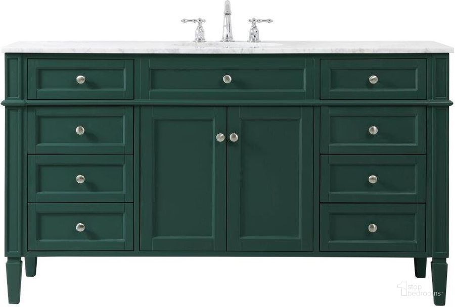 The appearance of Park Avenue 60 Inch Single Bathroom Vanity In Green designed by Elegant Lighting in the modern / contemporary interior design. This green piece of furniture  was selected by 1StopBedrooms from Park Avenue Collection to add a touch of cosiness and style into your home. Sku: VF12560GN. Material: Wood. Product Type: Bathroom Vanity. Image1