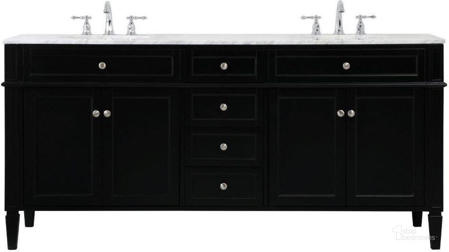 The appearance of Park Avenue 72 Inch Double Bathroom Vanity In Black designed by Elegant Lighting in the modern / contemporary interior design. This black piece of furniture  was selected by 1StopBedrooms from Park Avenue Collection to add a touch of cosiness and style into your home. Sku: VF12572DBK. Material: Wood. Product Type: Bathroom Vanity. Image1
